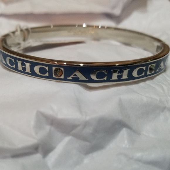 Coach Bangle Bracelet Pave Crystals Peacock Enamel 14k Gold Plate Silver NWT - Picture 9 of 14